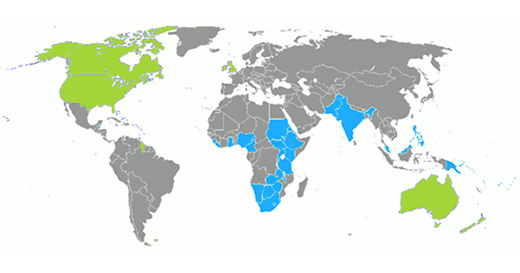 English in throughout the world